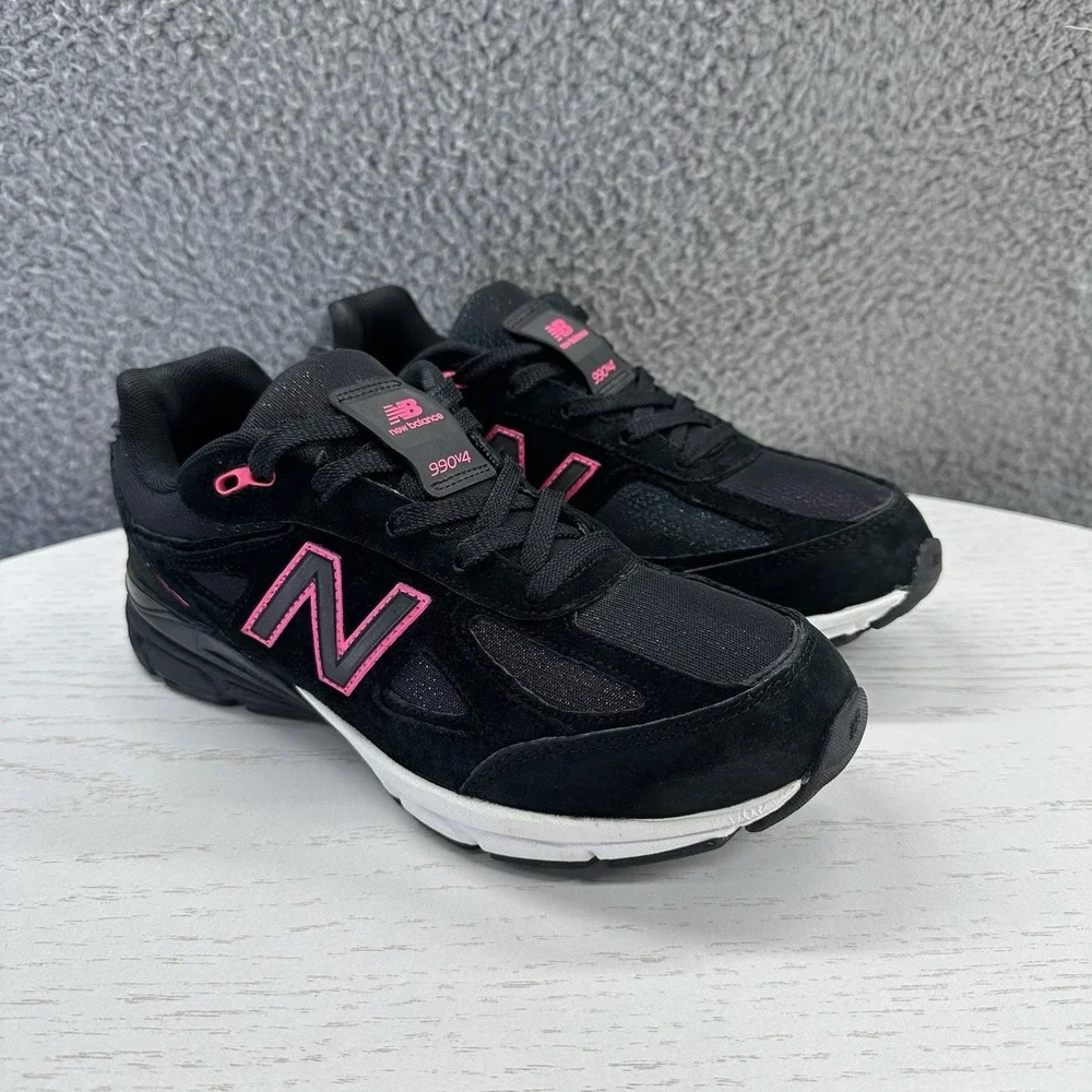 New Balance 990v4 Boys Size 6.5 Black Pink Running Sneakers KJ990RBG